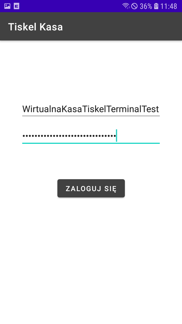 Ekran logowania w aplikacji Tiskel Kasa